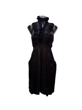 BCBG Maxazria Black Silk Dress With Ruffle Collar & Tie Back 0